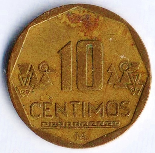 Монета 10 сентимо. 2006 год, Перу.