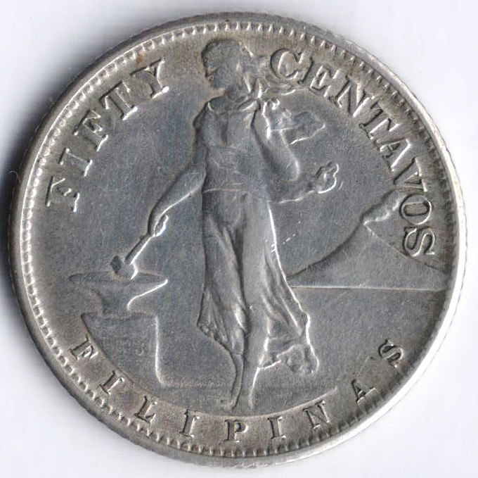 Монета 50 сентаво. 1945(S) год, Филиппины.