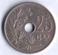 Монета 25 сантимов. 1913 год, Бельгия (Belgie).