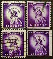 Набор почтовых марок (4 шт.). "Статуя Свободы". 1954 год, США.