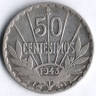 Монета 50 сентесимо. 1943(So) год, Уругвай.