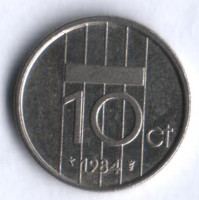 Монета 10 центов. 1984 год, Нидерланды.