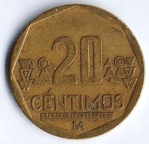 Монета 20 сентимо. 2006 год, Перу.