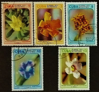 Набор почтовых марок (5 шт.). "Полевые цветы". 1974 год, Куба.