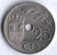 Монета 25 сентимо. 1937 год, Испания.