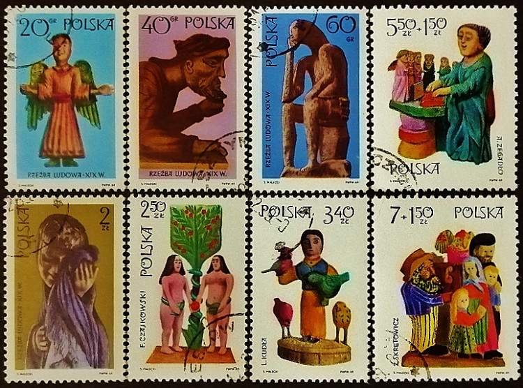 Набор почтовых марок (8 шт.). "Народное творчество". 1969 год, Польша.