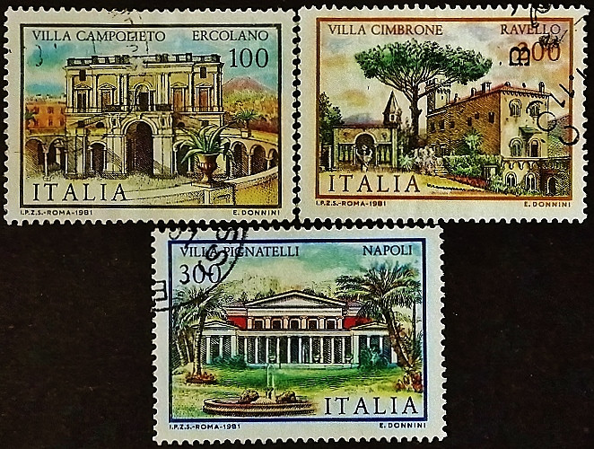 Набор почтовых марок (3 шт.). "Итальянские виллы". 1981 год, Италия.