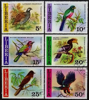 Набор почтовых марок (6 шт.). "Птицы Либерии". 1977 год, Либерия.
