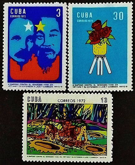 Набор марок (3 шт.). "Конференция против войны во Вьетнаме". 1972 год, Куба.