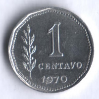Монета 1 сентаво. 1970 год, Аргентина.