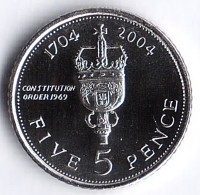 Монета 5 пенсов. 2004 год, Гибралтар.