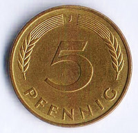 Монета 5 пфеннигов. 1990(J) год, ФРГ.