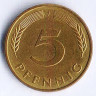 Монета 5 пфеннигов. 1990(J) год, ФРГ.