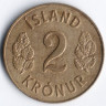 Монета 2 кроны. 1963 год, Исландия.