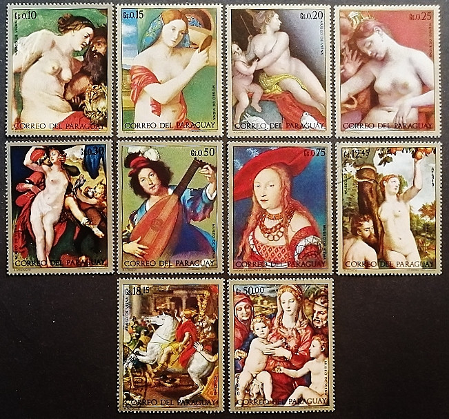 Набор почтовых марок (10 шт.). "Картины из Венского музея". 1972 год, Парагвай.
