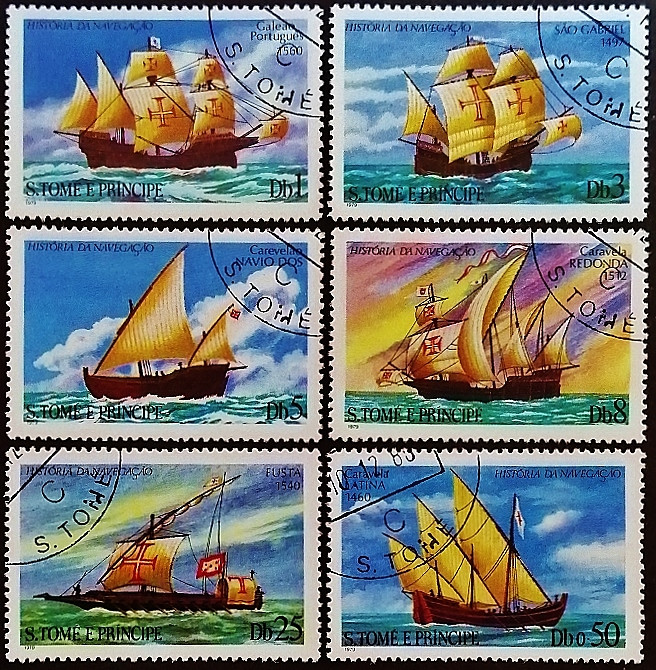 Набор почтовых марок (6 шт.). "Парусные корабли". 1979 год, Сан-Томе и Принсипи.