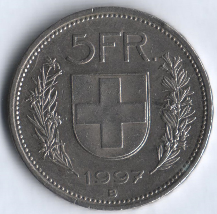 5 франков. 1997 год, Швейцария.