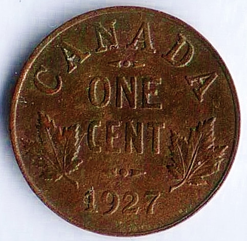 Монета 1 цент. 1927 год, Канада.