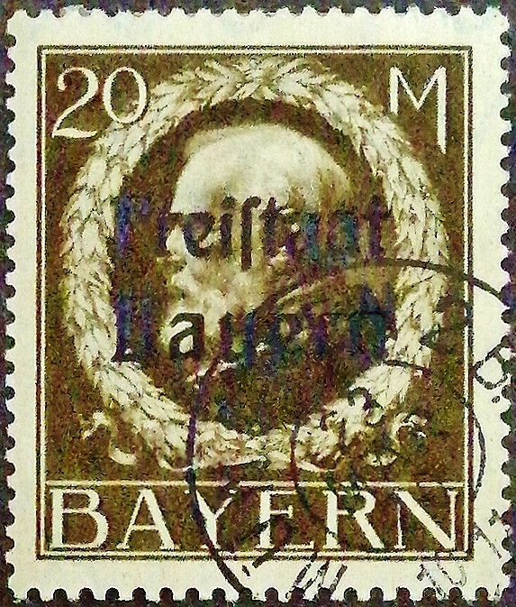 Почтовая марка (20 m.). "Король Людвиг III ("Freistaat")". 1919 год, Бавария.