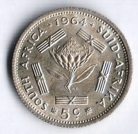 Монета 5 центов. 1964 год, ЮАР.