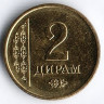 Монета 2 дирама. 2011 год, Таджикистан.