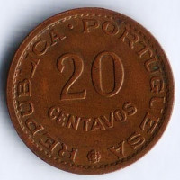 Монета 20 сентаво. 1970 год, Тимор (колония Португалии).