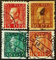 Набор почтовых марок (4 шт.). "Король Густав V". 1925-1928 годы, Швеция.