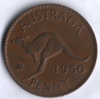 Монета 1 пенни. 1950(m) год, Австралия.