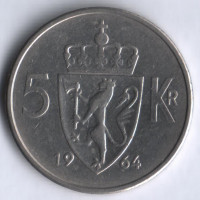 Монета 5 крон. 1964 год, Норвегия.