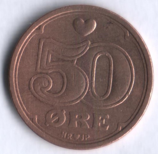 Монета 50 эре. 1989 год, Дания. NR;JP;A.