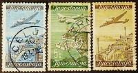 Набор почтовых марок (3 шт.). "Авиапочта". 1947 год, Югославия.