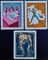 Набор марок (3 шт.). "10-я годовщина революции 9 апреля 1952 года (II)". 1963 год, Боливия.