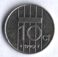 Монета 10 центов. 1990 год, Нидерланды.