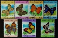 Набор марок (7 шт.). "Бабочки". 1986 год, Лаос.