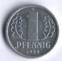 Монета 1 пфенниг. 1988 год, ГДР.