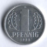 Монета 1 пфенниг. 1988 год, ГДР.
