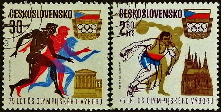 Набор марок (2 шт.). "75 лет Олимпийским играм". 1971 год, Чехословакия.