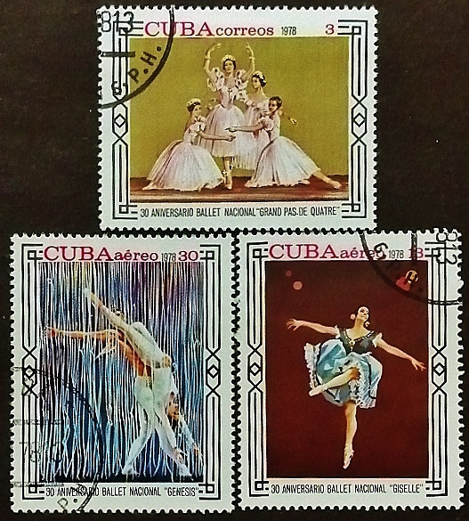Набор почтовых марок (3 шт.). "Национальный балет, 30-летие". 1978 год, Куба.