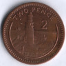 Монета 2 пенса. 2000 год, Гибралтар.