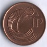 Монета 1 пенни. 1974 год, Ирландия.