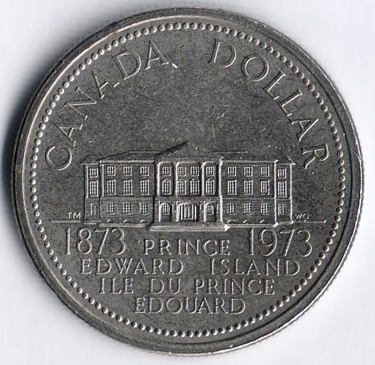 Монета 1 доллар. 1973 год, Канада. 100 лет со дня присоединения острова Принца Эдуарда.