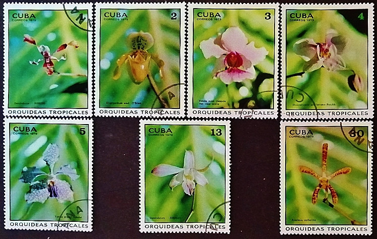 Набор почтовых марок (7 шт.). "Орхидеи". 1973 год, Куба.