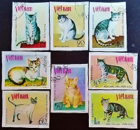 Набор почтовых марок (8 шт.). "Кошки (II)". 1979 год, Вьетнам.