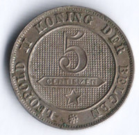 Монета 5 сантимов. 1900 год, Бельгия (Des Belges).