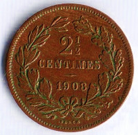 Монета 2-1/2 сантима. 1908 год, Люксембург.