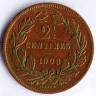 Монета 2-1/2 сантима. 1908 год, Люксембург.