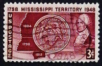 Почтовая марка. "150 лет Территории Миссисипи". 1948 год, США.