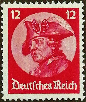 Марка почтовая (12 rpf.). "Фридрих Великий". 1933 год, Германский рейх. Марка почтовая (12 rpf.). "Фридрих Великий". 1933 год, Германский рейх.