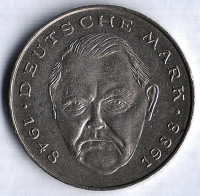 Монета 2 марки. 1989 год (J), ФРГ. Людвиг Эрхард.