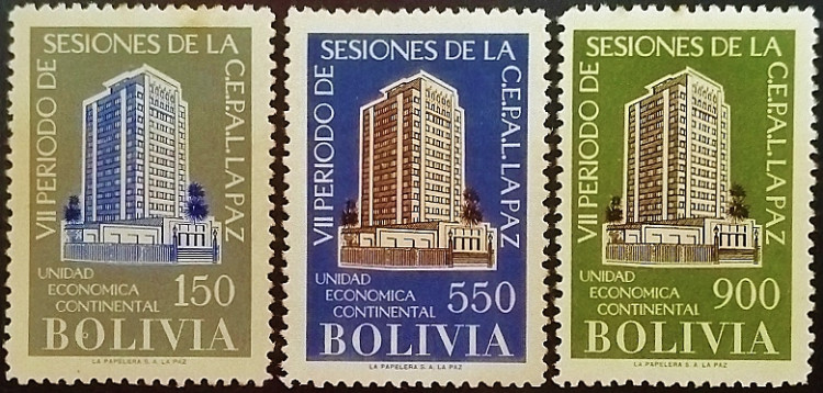 Набор марок (3 шт.). "VII Экономическая комиссия для Латинской Америки и Карибского бассейна". 1957 год, Боливия. Набор марок (3 шт.). "VII Экономическая комиссия для Латинской Америки и Карибского бассейна". 1957 год, Боливия.
